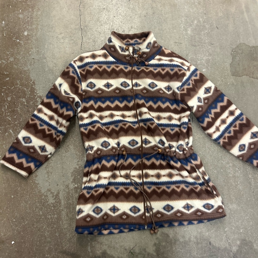 90s vintage fleece Brown‎ and Blue Patterned Jacket